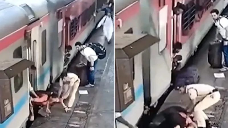 চলন্ত ট্রেনে লাফিয়ে উঠতে গিয়ে অল্পের জন্য প্রাণে বেঁচে ফিরলেন নারী