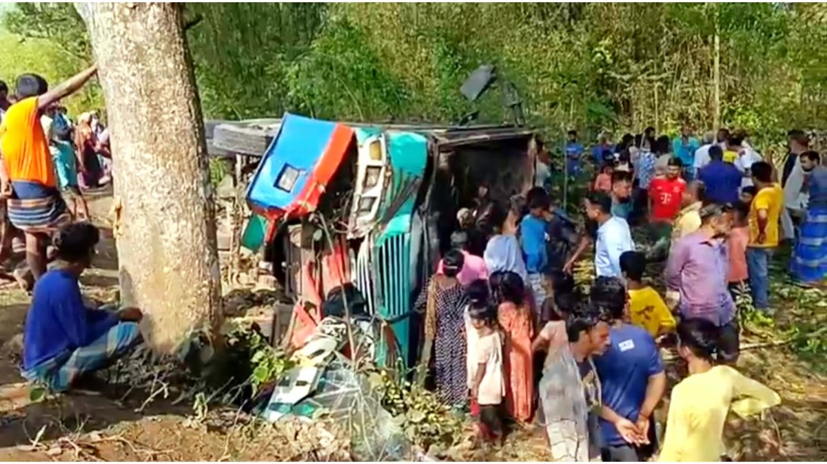 নিয়ন্ত্রণ হারিয়ে গাছের সঙ্গে ধাক্কা, উল্টে গেল যাত্রীবাহী
