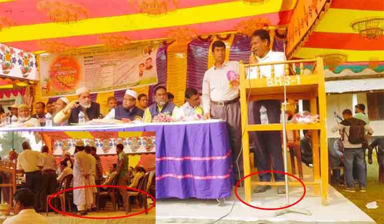 জামালপুরে শহীদ মিনারের বেদিতে মঞ্চ, জুতা পায়ে এমপিসহ অতিথিরা