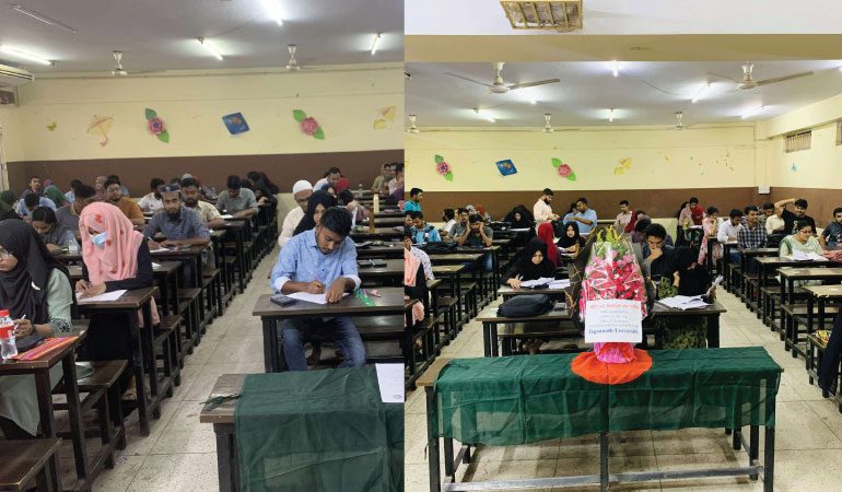 জবি শিক্ষার্থী সাজিদের ফাঁকা আসনে ফুলের তোড়া ও জাতীয় পতাকা