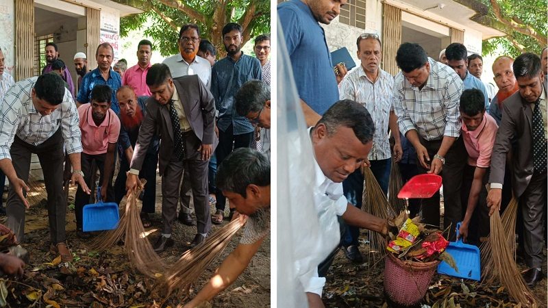 পরিচ্ছন্নকর্মীর সঙ্গে ক্যাম্পাস পরিষ্কার চবি উপাচার্য ও উপ-উপাচার্যের