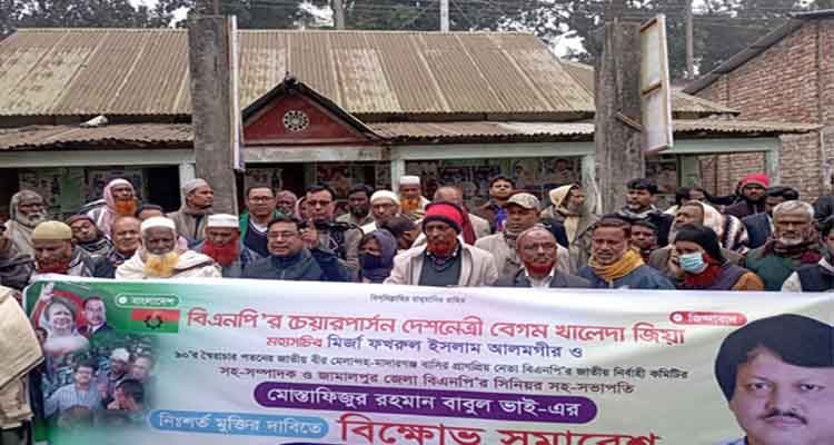 বিএনপি নেতা বাবুলসহ কেন্দ্রীয় নেতাদের মুক্তির দাবিতে জামালপুরে বিক্ষোভ সমাবেশ