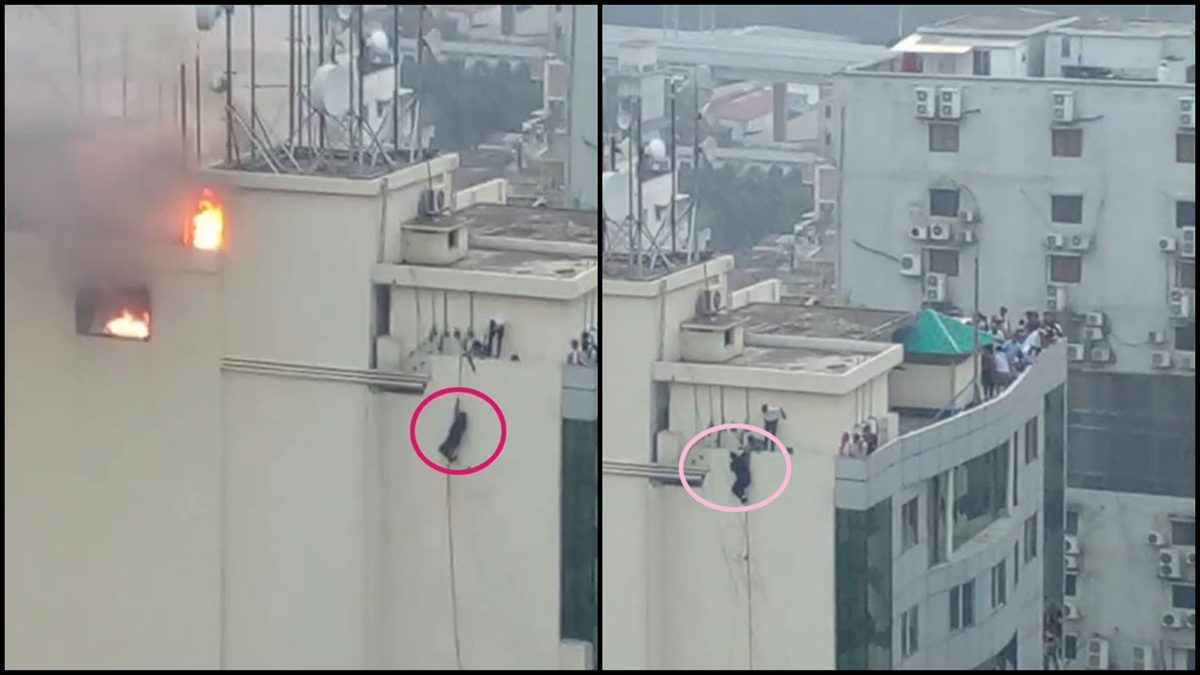 মহাখালীতে আগুন : আতঙ্কে ১৪ তলা থেকে দড়ি বেয়ে নামছেন অনেকে