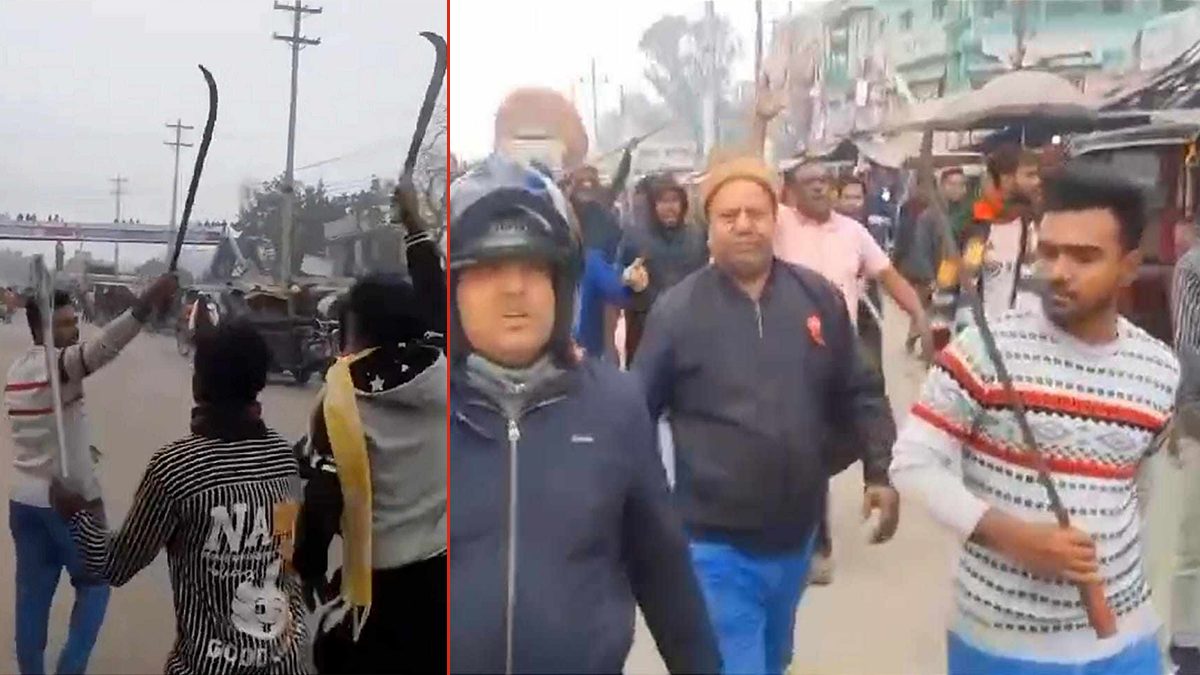 শ্রমিক লীগের চাঁদাবাজির প্রতিবাদে দেশীয় অস্ত্র হাতে যুবলীগের মহড়া
