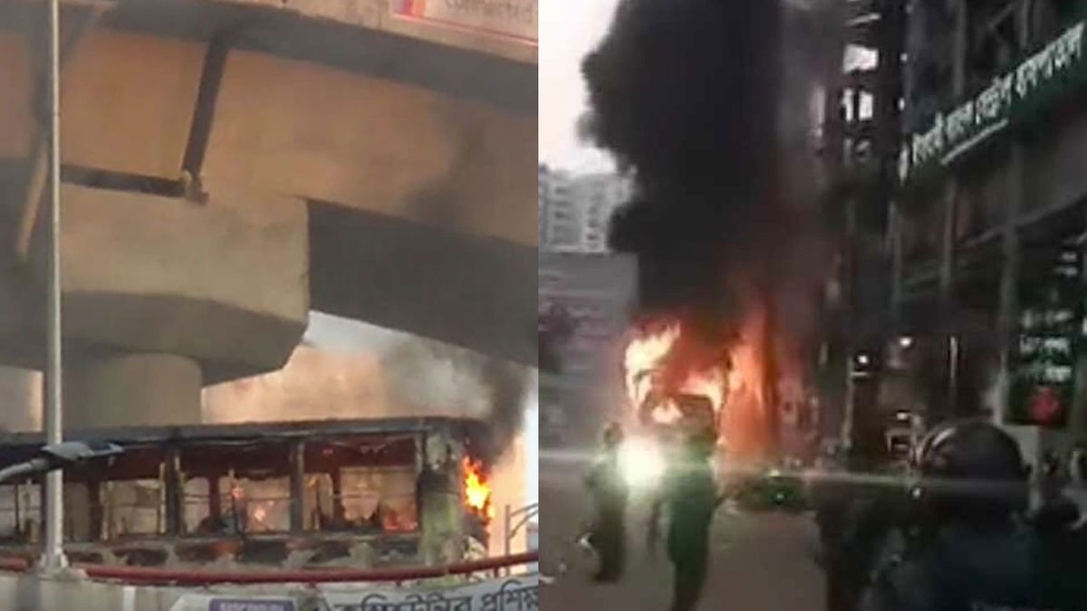 রাজধানীতে এক ঘণ্টায় ৩ বাসে আগুন