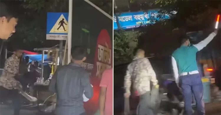 ছিনতাইয়ের পর চাপাতি হাতে পুলিশের সামনে দিয়ে চলে গেল যুবক