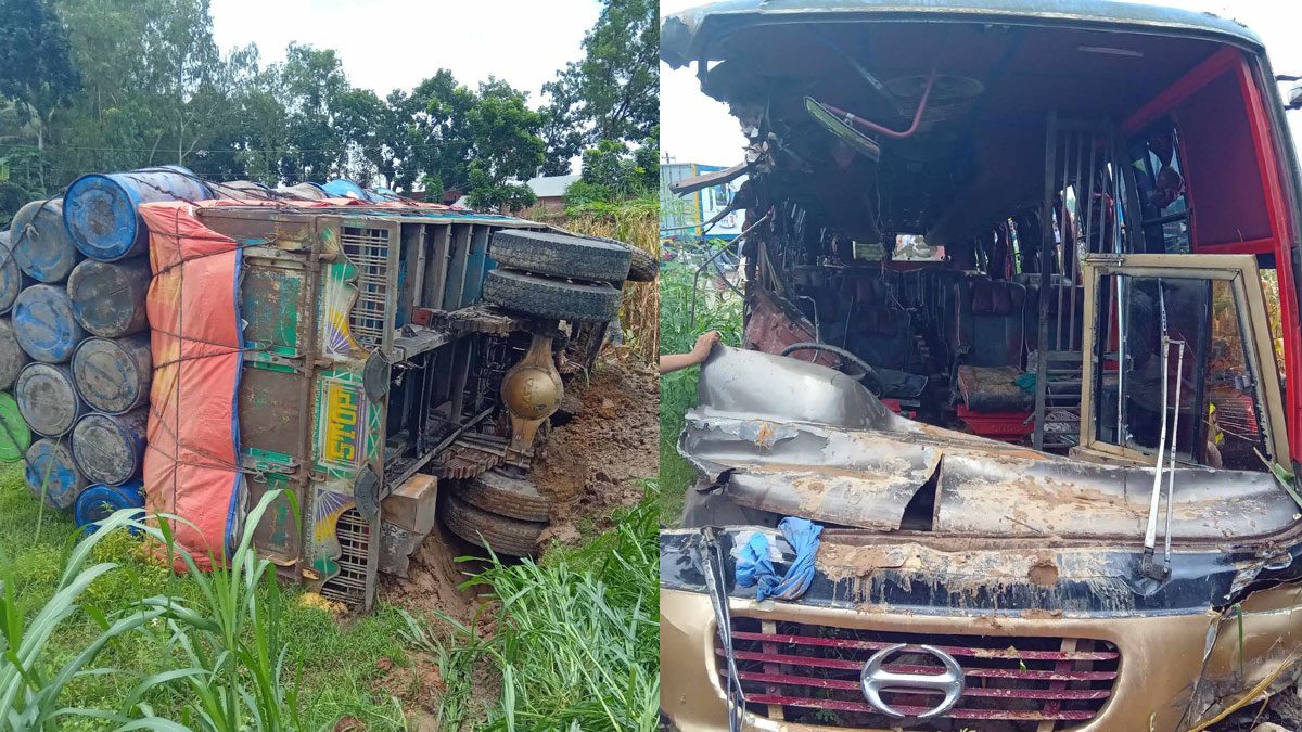 বাস-ট্রাকের ত্রিমুখী সংঘর্ষে প্রাণ গেল বাবা-ছেলের