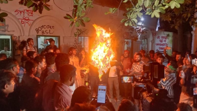 ঢাবিতে রাষ্ট্রপতির পদত্যাগ দাবিতে বিক্ষোভ,কুশপুত্তলিকা দাহ